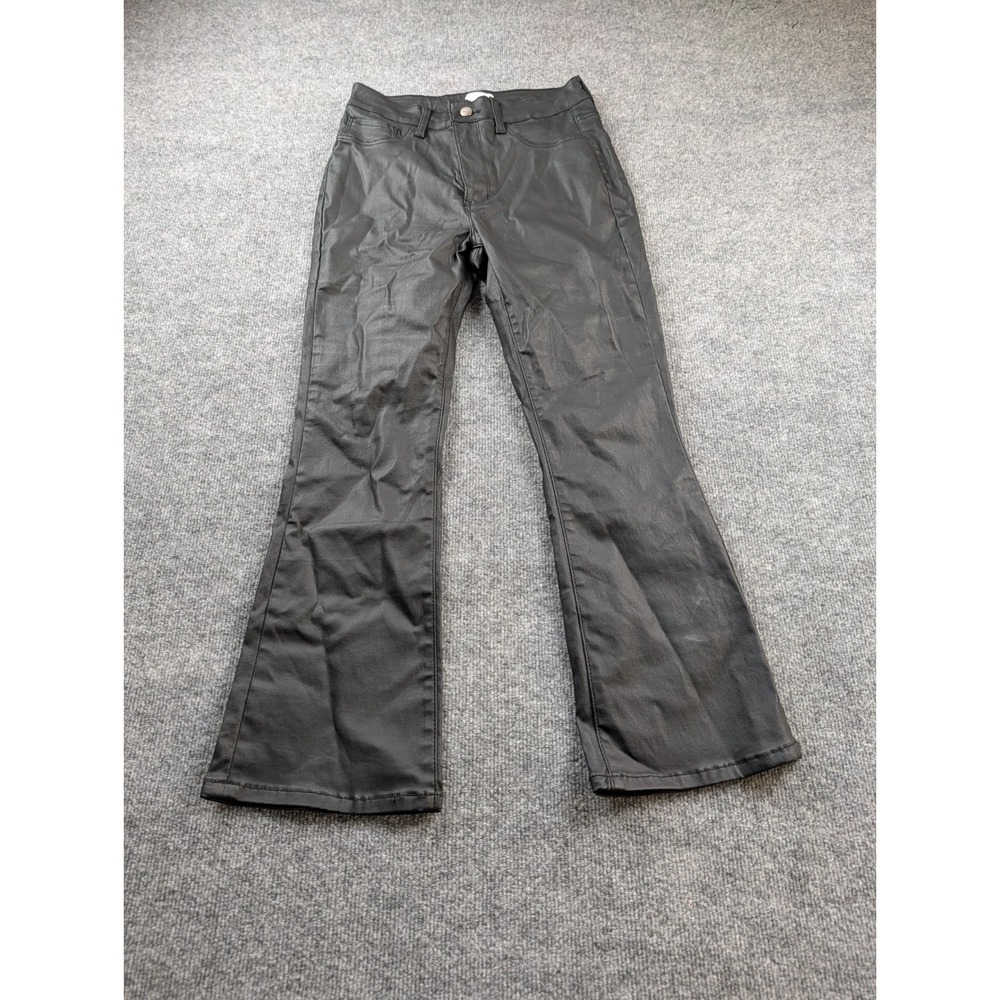 Pink Lily Black Faux Leather Flare Pants Womens Size 9 Coated Stretch High Rise